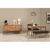 HANAH HOME Vina 02 1053 Atlantic Pine Anthracite (Produživi trpezarijski sto, stolice i konzola (5 komada))