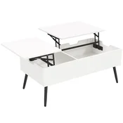 Homestar Nastavljiva višina klubske mizice 50x100 cm bela s skritim prostorom za shranjevanje