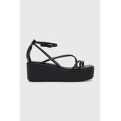 Usnjeni sandali Calvin Klein WEDGE SANDAL 30 LTH ženski, črna barva, HW0HW01949