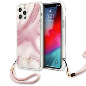 GUESS GUHCP12MKSMAPI za iPhone 12/12 Pro - roza marmor shock silikonski ovitek s perla zapestnico
