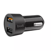 shumee Budi - Avtomobilski polnilnik 2x USB, 30W, QC3.0 (črn)