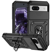 Oklepni ovitek MaX-Armor z obročem, kovinsko ploščico in zaščito zadnjih kamer za Google Pixel 8a - army black