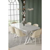 Hanah Home trpezarijski set Arvon, sto i 6 stolica, bela ploca, krem tkanina Babyface