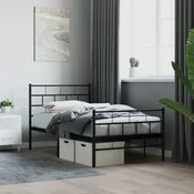 shumee vidaXL Kovinski posteljni okvir z vzglavjem in vznožjem črne barve 107x203 cm