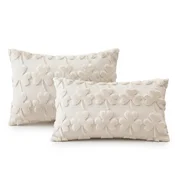 Prevleka za blazino Dekorativna Plišasta Komplet 2 kom Bež 30x50 cm – mehek pliš imitacija velurja s tufted vzorcem deteljice enostranski 3D učinek, za kavč in posteljo, pranje v hladni vodi