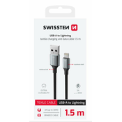 SWISSTEN PODATKOVNI KABEL TEXTILE II USB/LIGHTNING 1,5 M ČRN