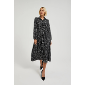 Womens patterned midi dress with long sleeves MOODO - black