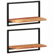 shumee Stenske police, 2 kosa, 60x25x35 cm, masivni akacijev les in jeklo