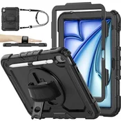 GS Ovitek za iPad Air 13 M4 2026/M3 2025/M2 2024, oklepni, vrtljiv za 360 stopinj, črn