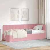 vidaXL Kotna postelja z vzmetnico z vzglavjem Roza 80 x 200 cm Žamet
