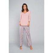 Womens bamboo pyjamas, 3/4 sleeve, long legs - powder pink/print