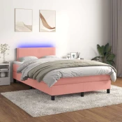 vidaXL vidaXL Box spring postelja z vzmetnico LED roza 120x200 cm žamet, (20725154)