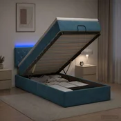 vidaXL Otomanska postelja z vzmetnico in LED Temno modra 90 x 190 cm