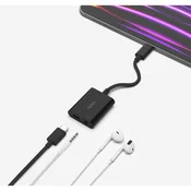 Belkin USB-C adapter/rokav 1x USB-C M/ 1x USB-C F moč 60 W   1x 3,5 mm priključek, črn