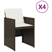 Vidaxl Vrtni stoli z blazinami 4 kosi rjav poli ratan