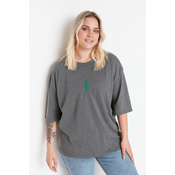 Trendyol Curve Plus Size T-Shirt - Gray - Regular fit