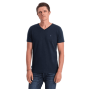 OMBRE Moška majica z V-izrezom in elastanom V2 OM-TSCT-0106 temno modra MDN124564 XL
