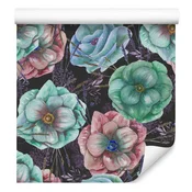 Barvita tapeta z anemoni v akvarelnem slogu za dnevno sobo in spalnico 50x1000 cm