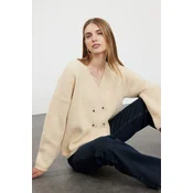 Trendyol Stone Soft Textured Double Breasted Knitwear Cardigan