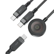 AceFast 3u1 kabel USB-C - 2x USB-C / Apple Watch Qi punjac 480Mb/s 100W 1,2 m - crni
