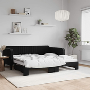 Greatstore Izvlečna dnevna postelja črna 90x190 cm žamet