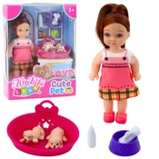 slomart Mini lutka LEAN TOYS z dvema mladičema, posteljo in dodatki za hranjenje