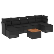 Greatstore Vrtna sedežna garnitura 8-delna z blazinami črn poli ratan