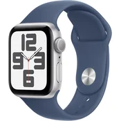 Apple Watch SE (2nd Gen) [GPS 44mm] Smartwatch with Silver Aluminum Case with Denim Sport Band M/L. Fitness and Sleep Trackers, Crash Detection, Heart Rate Monitor, Retina Display