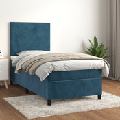 shumee Box spring postelja z vzmetnico temno modra 80x200 cm žamet