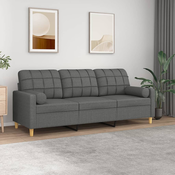 vidaXL Kavč trosed z blazinami temno siv 180 cm blago