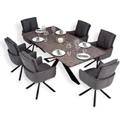 Homestyle4U Jedilna miza in 6 stolov komplet, 200x100x76 cm, rjava črna siva