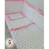 Bubamara037 Set posteljine sa ravnom ogradicom sa karnerom Zlatne tufne, Roze