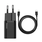 Punjac Baseus Super Si Quick Charger 1C 20W s USB-C kabelom za Lightning 1m (crni) (6953156230057)