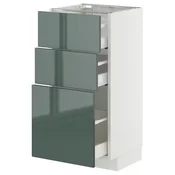 METOD / MAXIMERA Podni element s 3 fioke, bela/Kallarp tamna sivozelena visokog sjaja, 40x37 cm