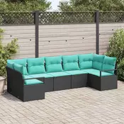 Vidaxl Kavčna garnitura z blazino 7 pcs Črna poli ratan