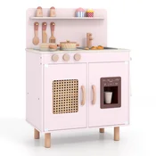 COSTWAY Lesena otroška kuhinja z omarico Pink play kitchen, (5000231379)