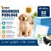 Purlov Higienske podloge za pse 60 x 60 cm, 50 kos – vpojne podloge za mladičke, mačke in druge male živali + 30 vrečk