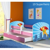 Djecji krevet ACMA s motivom, bocna roza + ladica 140x70 cm 19-superhero