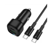 Borofone BZ34B avtopolnilec Type C (20W) USB A (18W) PD 38W QC 3.0 s kablom Type C - Type C 1m - črn