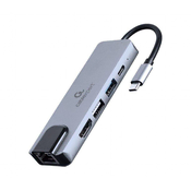 Gembird A-CM-COMBO5-04 USB Type-C 5-v-1 večportni 4K adapter PD 65W (USB A/C (PD)/HDMI/RJ 45)