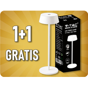 V-TAC LED namizna svetilka, 2W, 200lm, 3000K, polnilna, bela, 1+1 gratis!