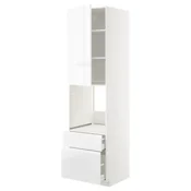 METOD / MAXIMERA Vis.el.pec s fiok/2frnt/srd/g.fiok, bela/Voxtorp v. sjaj bela, 60x60x220 cm