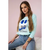 Blouse with 3D graphics with zircons mint
