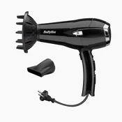 BABYLISS sušilnik za lase D374DE 2000W (črn) - 2000 W - 3 stopnje temperature - Da - DC - Samodejno navijanje kabla - Da - 2 nastavka