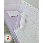 Bubamara037 Set posteljine za krevetac sa ravnom ogradicom Srca, Lavanda
