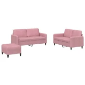 3-dijelni set sofa ružicasti baršunasti