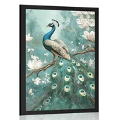 Plakat pav obdan z belimi rožami - 40x60 no frame