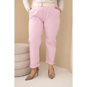 Ženske hlače Kesi Plus Size s pasom, svetlo roza