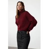 Trendyol Burgundy Crop Turtleneck Knitwear Sweater