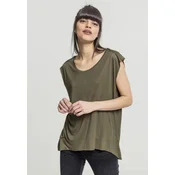Womens Olive T-Shirt HiLo with Shoulder Zipper